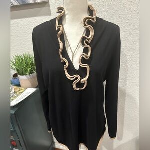 Belldini Black V neck sweater with Gold Trim Womens 2x mob wife